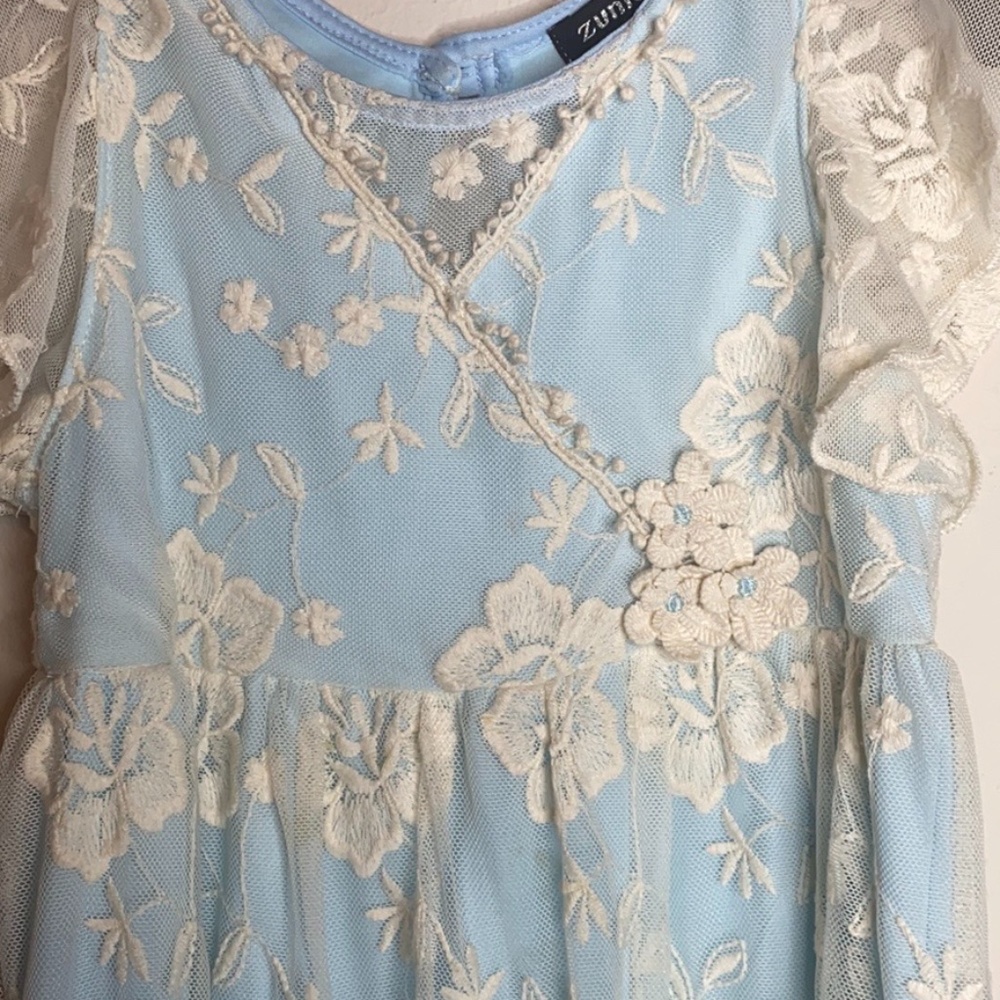 Zunie Easter Blue Lace Overlay Party Dress Size 5 - Picture 3 of 8